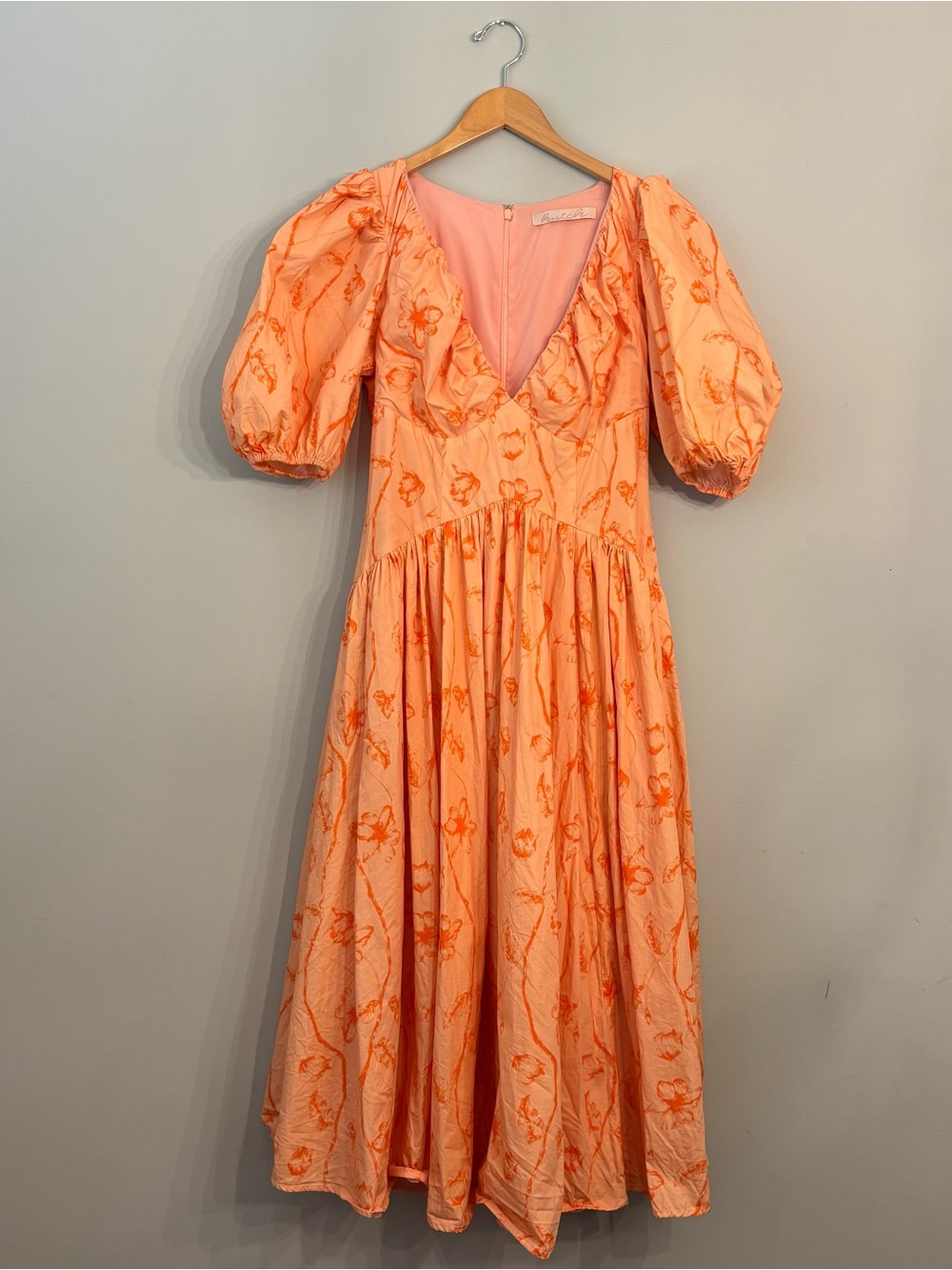 Hutch Peach and Orange Floral Midi Dress